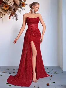 Womenswear Elegance Style Sequin Mermaid Prom Dress,High Slit Backless Design, Sleeveless Ruched Party Gown, Perfect for Formal Events new year's eve outfit