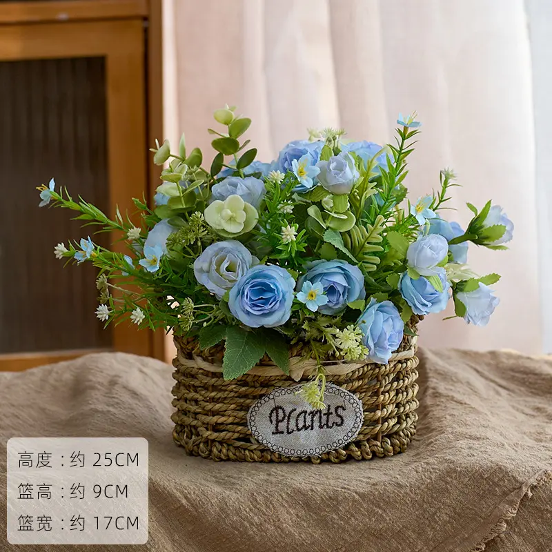 Blue Auspicious Rose Bouquet Binaural Basket