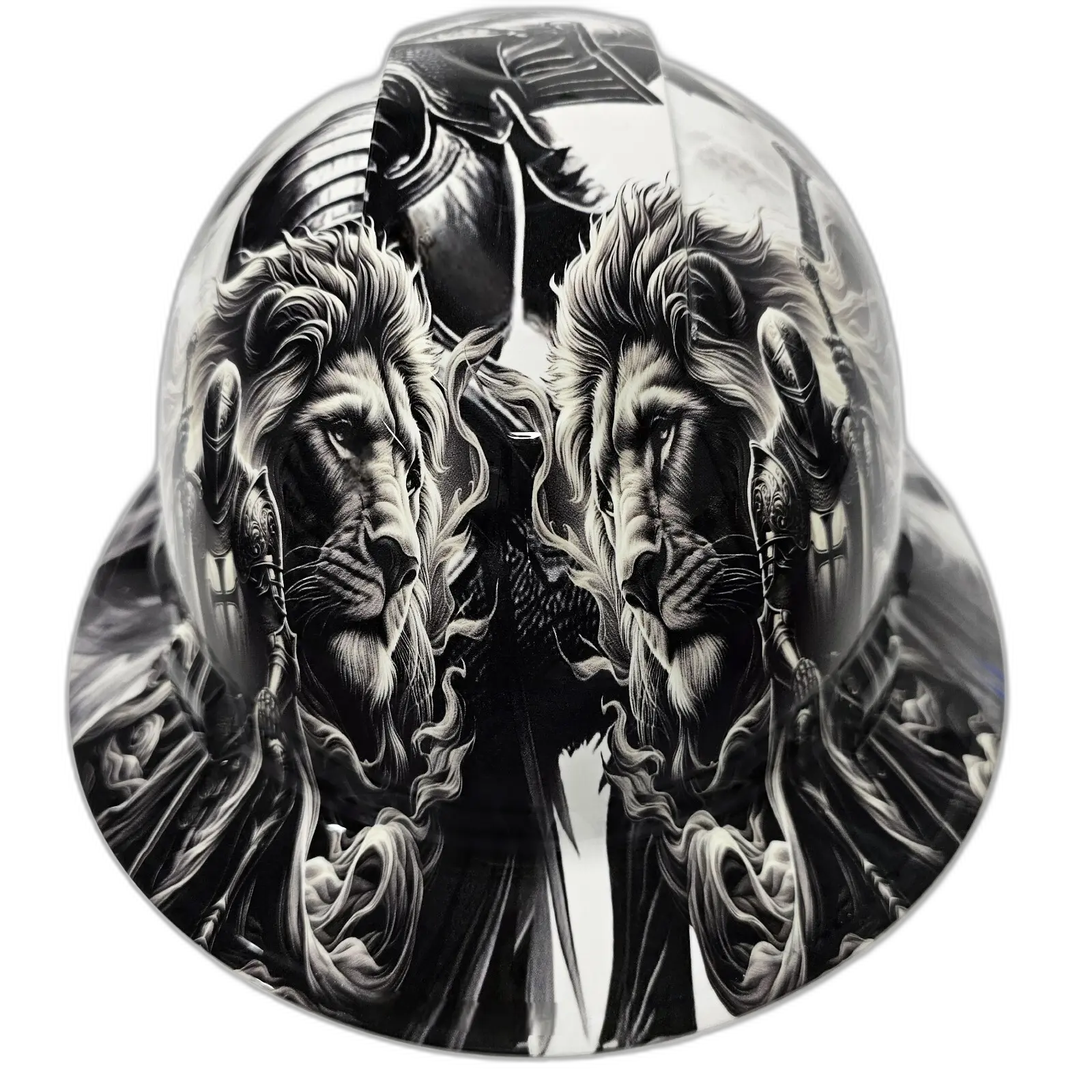 Crusader Knight & Lion Faith - Custom Hydro Dipped Full Brim Hard Hat