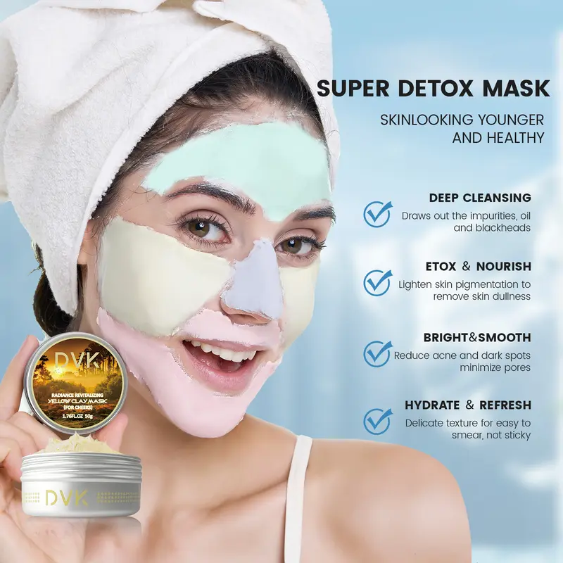 [DVK] 4 Pcs Clay Facial Mask Set - Dedicated to Nose, Forehead, Chin, Cheek, for All Skin Types, Mud Mask for Women and Girls