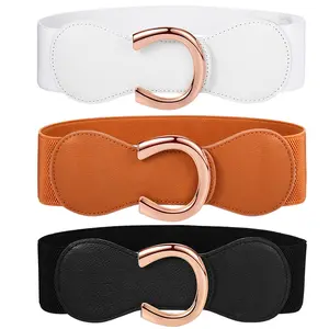 Women's Wide Elastic Waist Belt Bow PU Leather Stretch Corset Cinch Dress Waistband