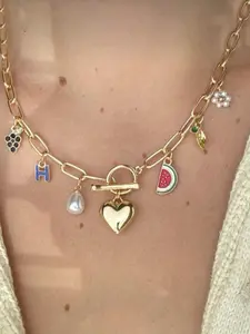 Women's Party Jewelry Love Heart Necklace, Grape Heart Watermelon Cherry Pendant Design, Perfect Gift for Women & Girls, Ideal for Parties & Gatherings, Trendy Jewelry