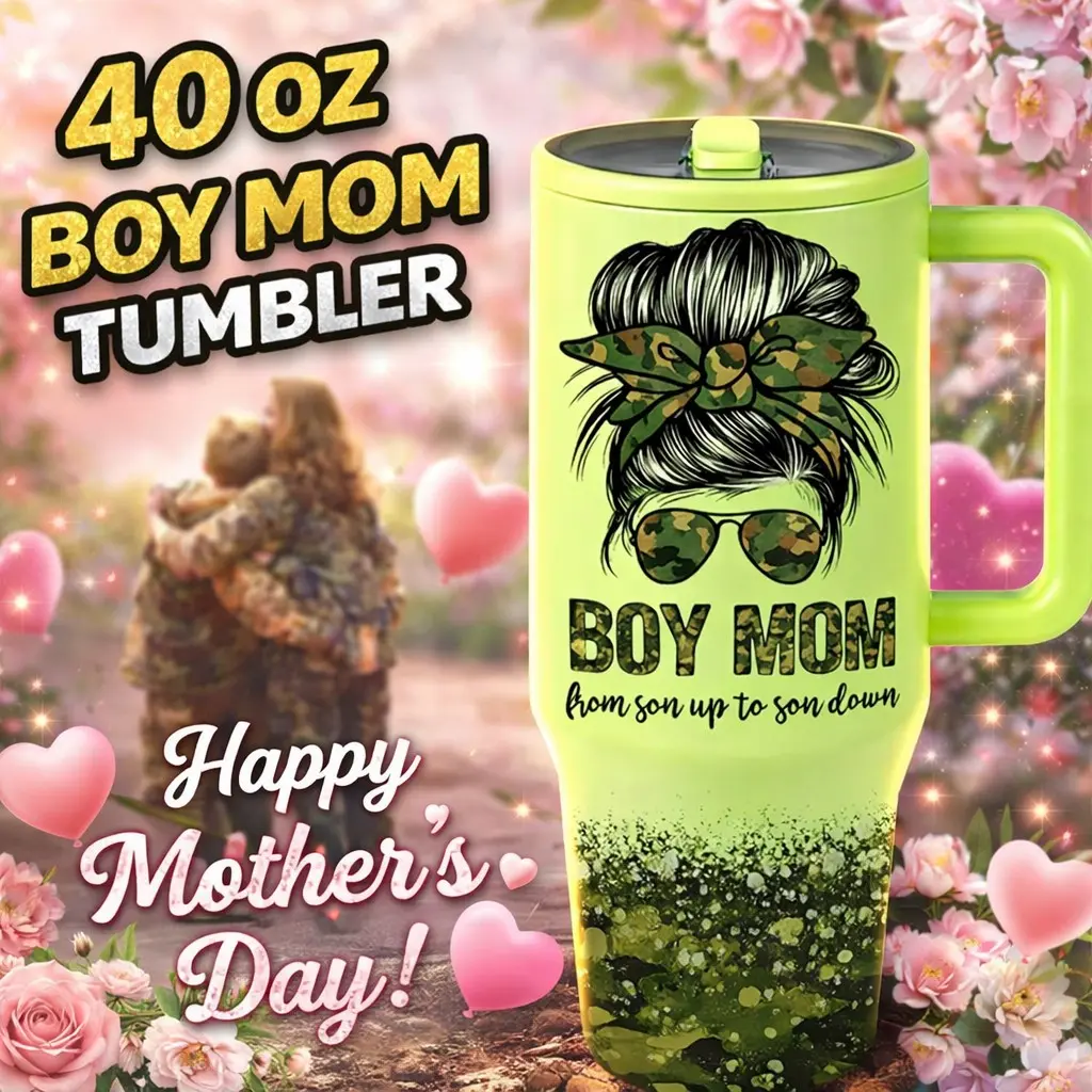 1 Pc 40oz insulated mug with handle, boy mom tumbler gift, double wall vacuum cup, Vacuum flasks, Steel, leak-proof lid, keeps hot 12h cold 24h, large capacity for daily coffee water, Mother's Day gift, birthday