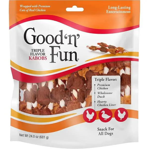 Good 'n' Fun Kabobs Long-Lasting Dog Treat, With Real Proteins, Beef Hide and Premium Chicken, Supports Dental Health, Mental Stimulation, 24 oz