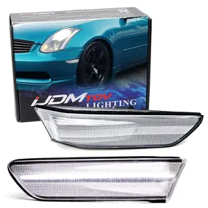 iJDMTOY Semi-Clear Lens White Full LED Front Fender Side Marker Light Assembly Kit For 2003-2007 Infiniti G35 Coupe