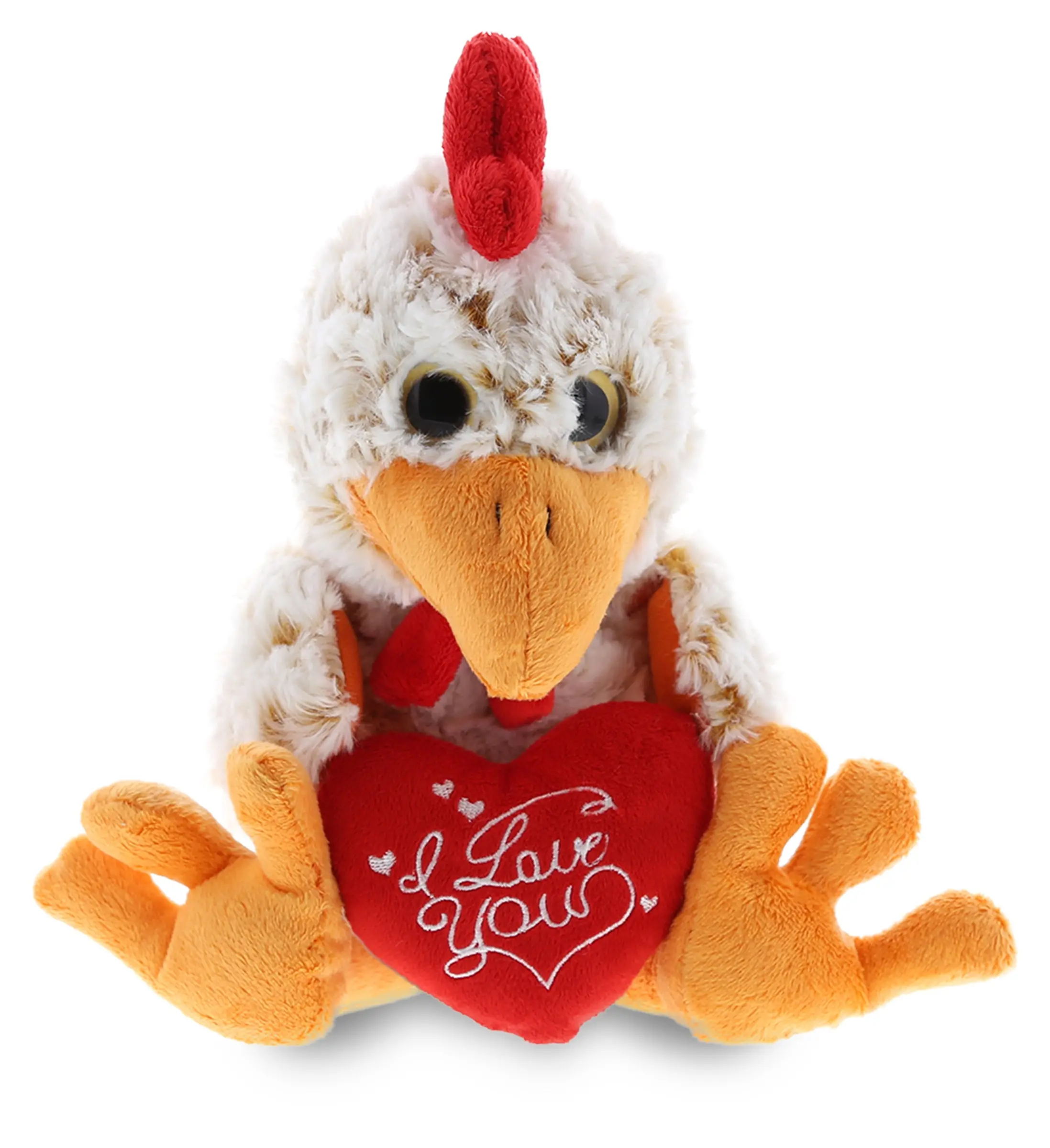 DOLLIBU Polyester Stuffed Rooster Toy - 6.5 Inches (6.5l x 2.8w x 2.6h Inches), Super-Soft Plush, Red Heart "I Love You" Embroidery, Sitting Figure, Stuffed Animals for Kids, Bedroom Decoration, Ideal Valentine's Day Gift