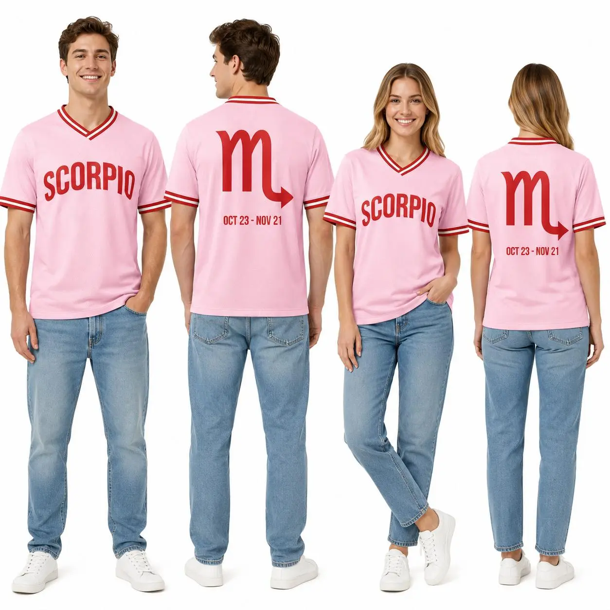 Zodiac Baseball Jersey Soccer Jersey Shirt, Pink V-Neck Astrology 12 Zodiac Signs Graphic Top, Breathable Unisex Couple T-Shirt, Horoscope Tee, Sizes XS-5XL, Aries Taurus Gemini Cancer Leo Virgo Libra Scorpio Sagittarius Capricorn Aquarius Pisces Gift