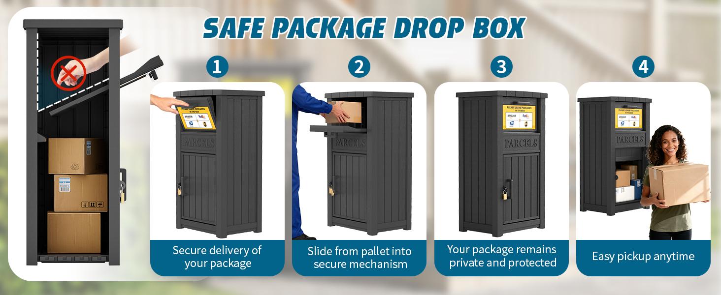 All-Weather Plastic Package Safe Box, Lockable Parcel Dropbox for Outdoor Delivery, Anti-Theft Porch Box for Garden Backyard Entryway