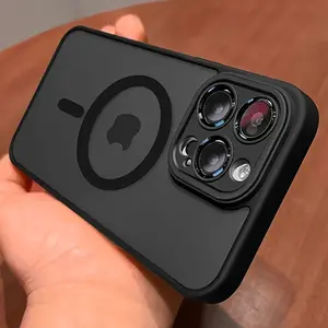 Luxury Magnetic Wireless Charge phone cases for iPhone 16 15 14 13 12 17 Pro Max Matte Translucent Hard PC Armor Shockproof Camera Protection Cover