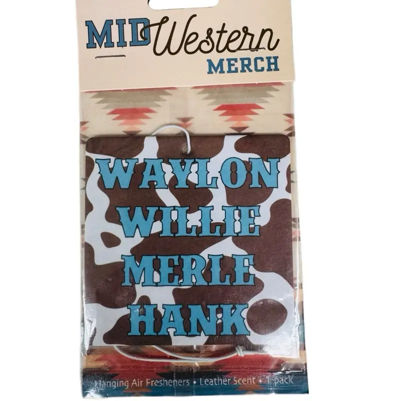 MidWestern Merch Country Artist Cow Patterned Air Freshener - Waylon Willie Merle Hank Hanging Leather Scent Pack