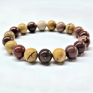 Mookaite Natural Crystal Round Bead Stretch Bracelet