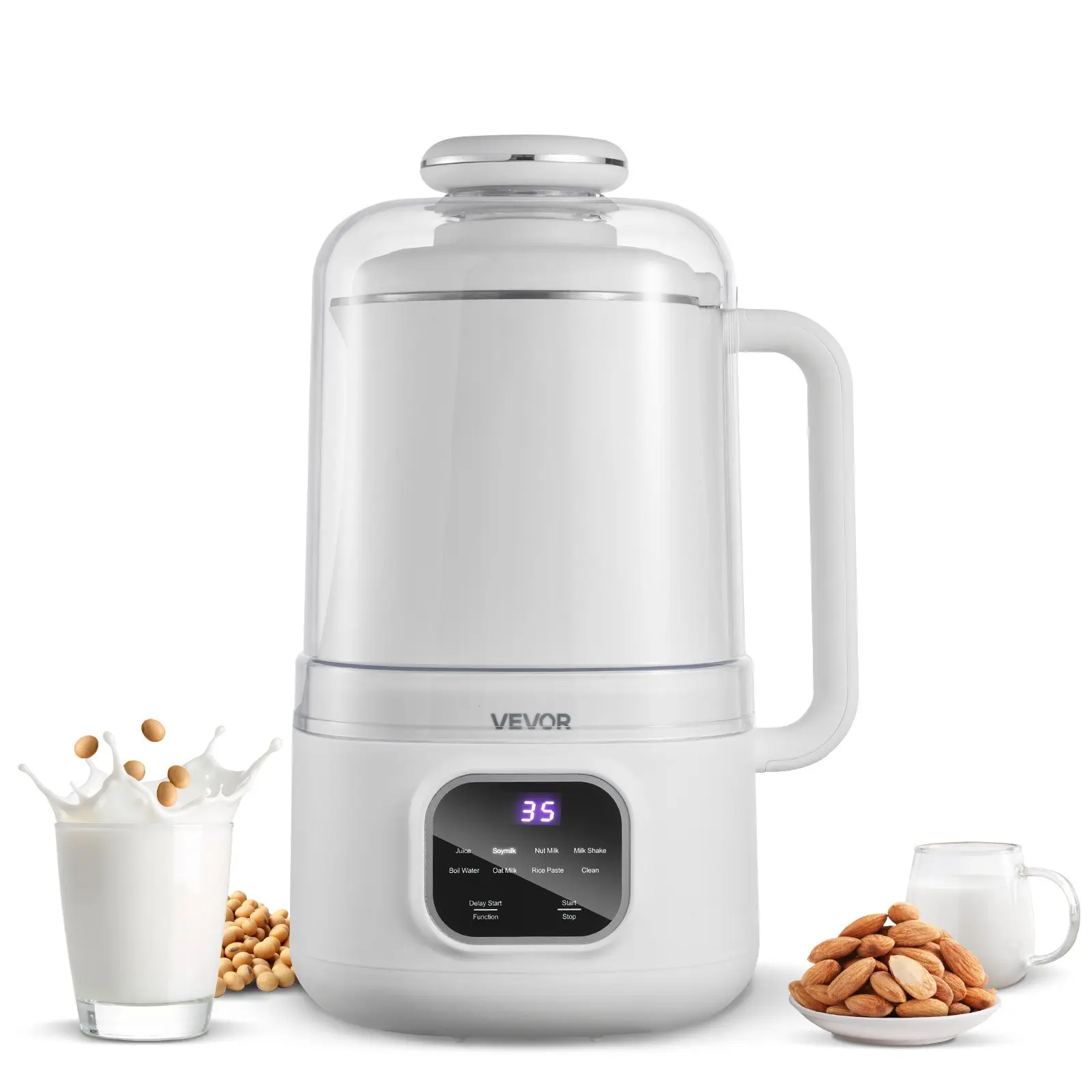 【Summerfinds】VEVOR 8-in-1 Almond Nut Milk Maker, 34 oz Soy Milk Maker with 200W Blending, Self-Cleaning, 12-Hour Delay & Boil Water Functions for Homemade Plant-Based Beverages, Almond Milk Maker Smoothie Blender