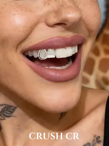 CRUSH CR Bar Grillz Tooth Cap Hip Hop Streetwear Grillz with Anti-Slip Base 14K Gold Plated Copper Teeth Jewelry for Party Daily Styling