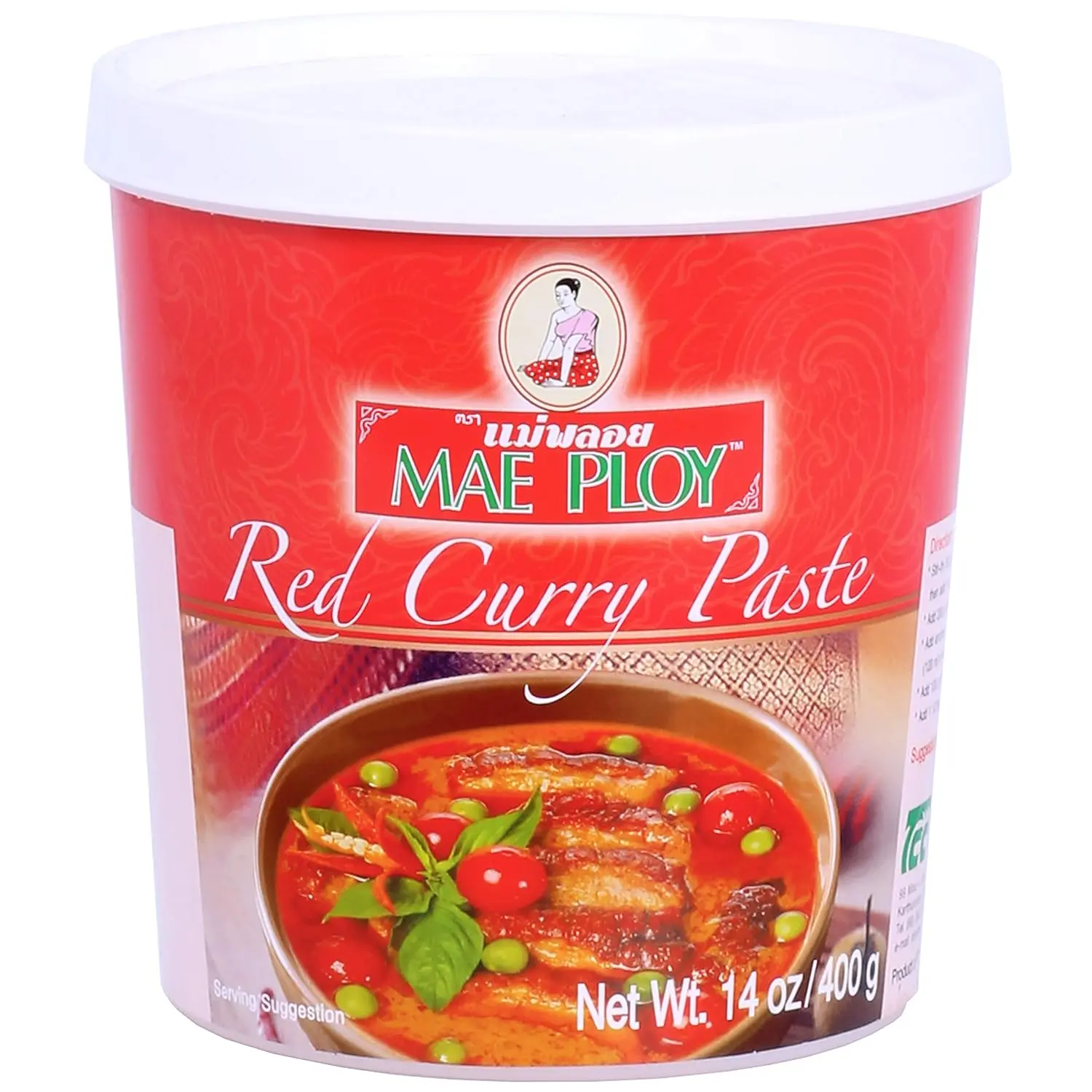 Mae Ploy Red Curry Paste (14oz Tub) - Authentic Thai Flavor Cooking Blend of Aromatic Herbs, Spices & Shrimp Paste, No MSG, Preservatives or Artificial Coloring for Thai Curries & Other Dishes