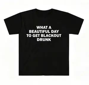 Women's 100% Cotton Short-Sleeve Casual Soft Stylish Funny Drinking Graphic T-Shirt, Blackout Drunk Themed Top