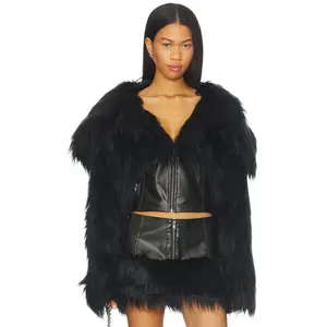 Jaded London Faux Fur Cropped Jacket in Black