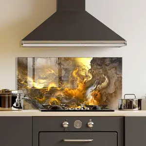 GCKG The colors in the series consists of fractal color texture Tempered Glass Kitchen Backsplash, Stove Back Cover, Stove Splashback, Cutting Board, Kitchen Wall Decor