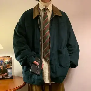 Retro Jacket 2024 Autumn Men Corduroy Bomber Jacket Loose Oversized Patchwork Casual Jacket Male Clothing Loose Hip Hop Tops 5xl Menswear Coats Gamis Long Sleeve Beige Dark Green Chinese Fashion