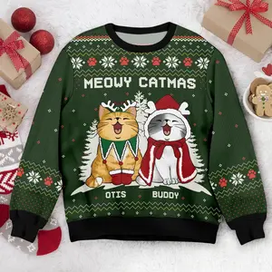 Personalized Cat Meowy Catmas Ugly Christmas Sweater, Custom Cat Ugly Sweater