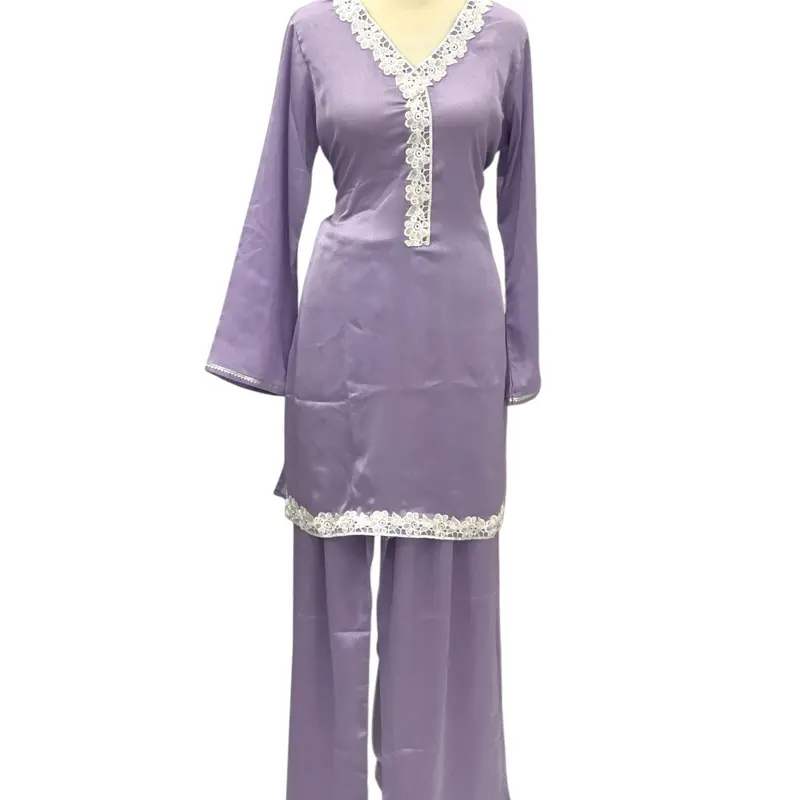Guluna Pant Set in Purple - Top Womenswear with Lace Detailing and Matching Pants.