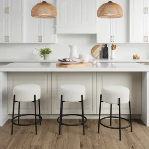 Round Boucle Backless Counter Height Bar Stools (Set of 3)