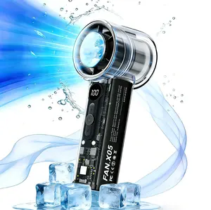 Transparent Body Handheld Ice Cooling Fan - USB Rechargeable Turbo Fan with LED Display, 3 Speed Adjustable Personal Mini Fan for Travel, Outdoor & Home Use