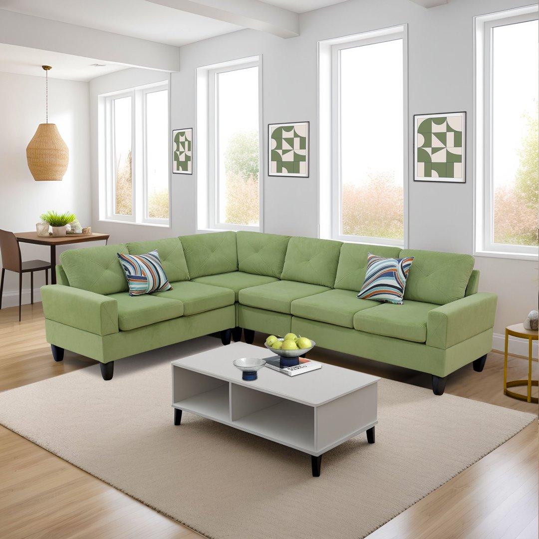 Apple-Green Massa Flannel 4-Piece Couch Living Room Sofa Set