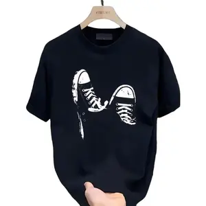 Summer New Simple Printed T-shirt Short Sleeves Round Neck Breathable Cotton Fabric Top Womenswear Day Soft Thick Tshirt Streetwear Crewneck Casual Shortsleeve Basic Fitted Minimalist Graphic Tee Boxy Fit Shirt Baggy Shirt Guys New Summer Clothes