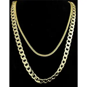 Mens 2pcs Set 24" 30" Cuban + Franco Chains 14k Gold Plated Hip Hop Jewelry Luxury Piece for Daily Use