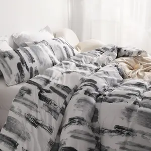 Microfiber Bedding Set, Ink Pattern Soft and Wrinkle-Resistant and Easy Care, White