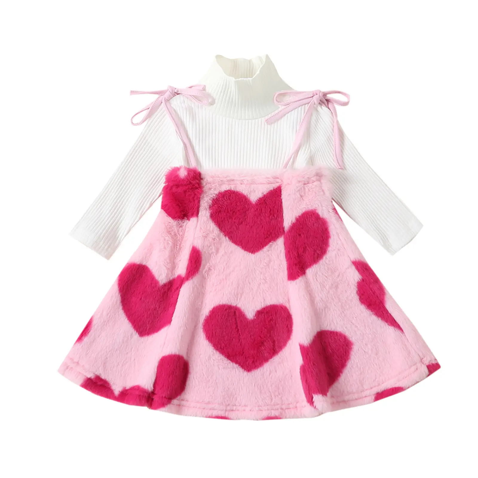 Canrulo Baby Girl Valentines Day Outfit 6M 12M 18M 24M 3T 4T 5T Toddler Girls Valentine Dress Ribbed Shirts Heart Print Fuzzy Skirts Clothes Set