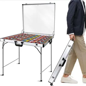 Aluminum Trade Show Display Case - Portable Locking Card Showcase with Wheels, Foldable Stand, Clear Acrylic Top - Tabletop Box for Jewelry, Sports Cards 34"x22"