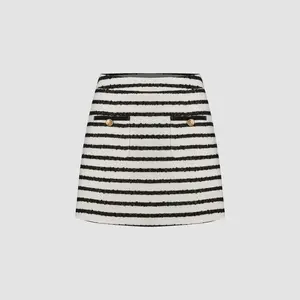 Cider [size 2-10] Tweed Mid Rise Striped Pocket Zipper Mini Skirt
