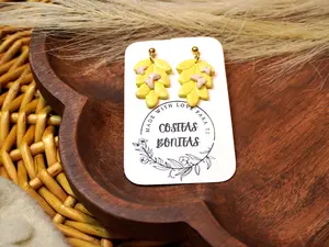 Yellow Floral and Butterfly Clay Earrings