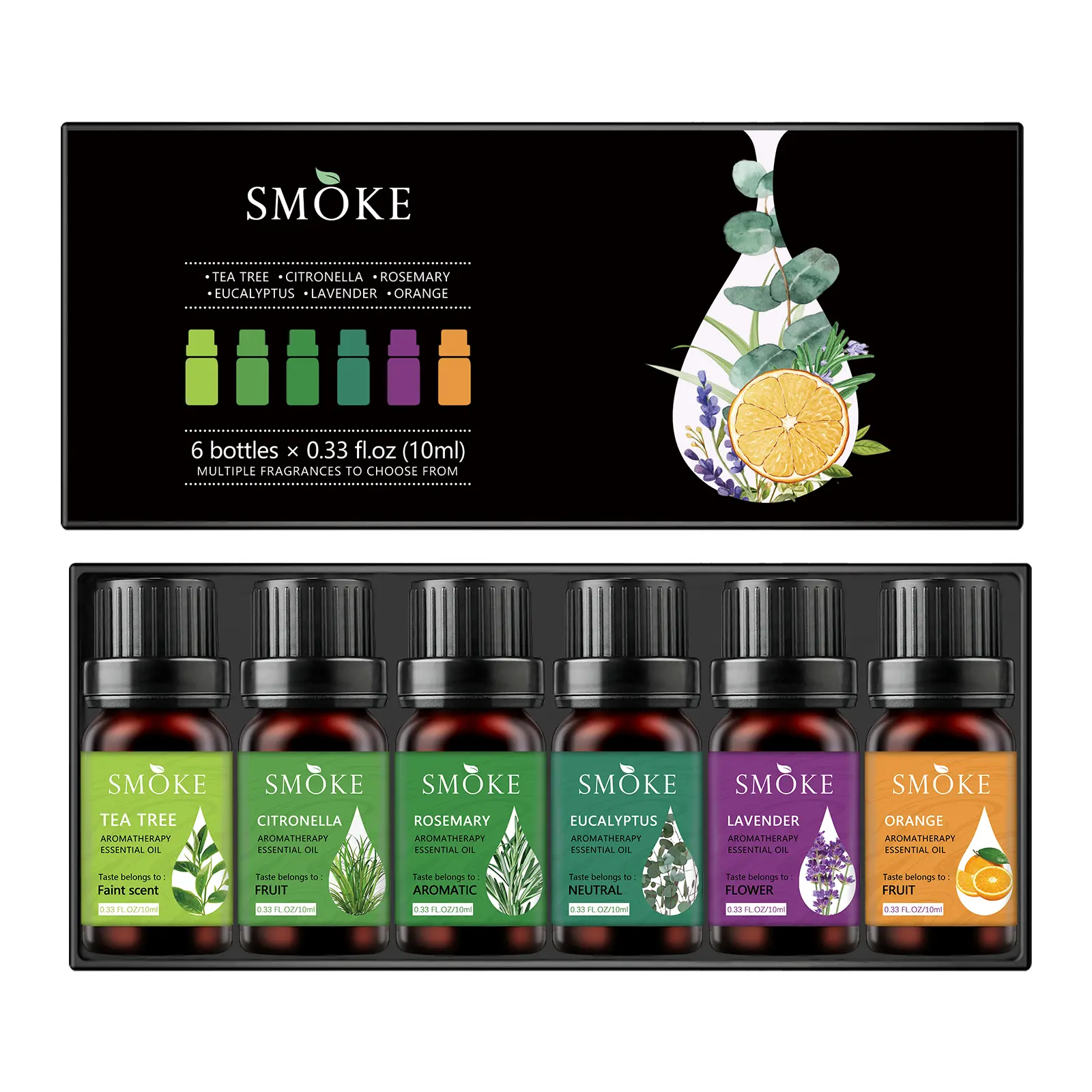 Scented Diffuser Oil Set - 6 Bottles x 10ml Essential Oils for Aromatherapy, Massage, Skincare & Home Cleaning - Tea Tree, Citronella, Rosemary, Eucalyptus, Lavender, Orange - Natural & Pure - Long Lasting Fragrance outdoorfun