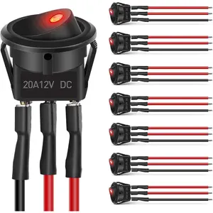 Nilight 8PCS Round Rocker Switches 12V 24V 20A Red LED Toggle swtiches SPST with 16AWG Presoldered Wires 3Pin 2Position for Car Truck Vehicle Boat Marine Rocker On Off Control