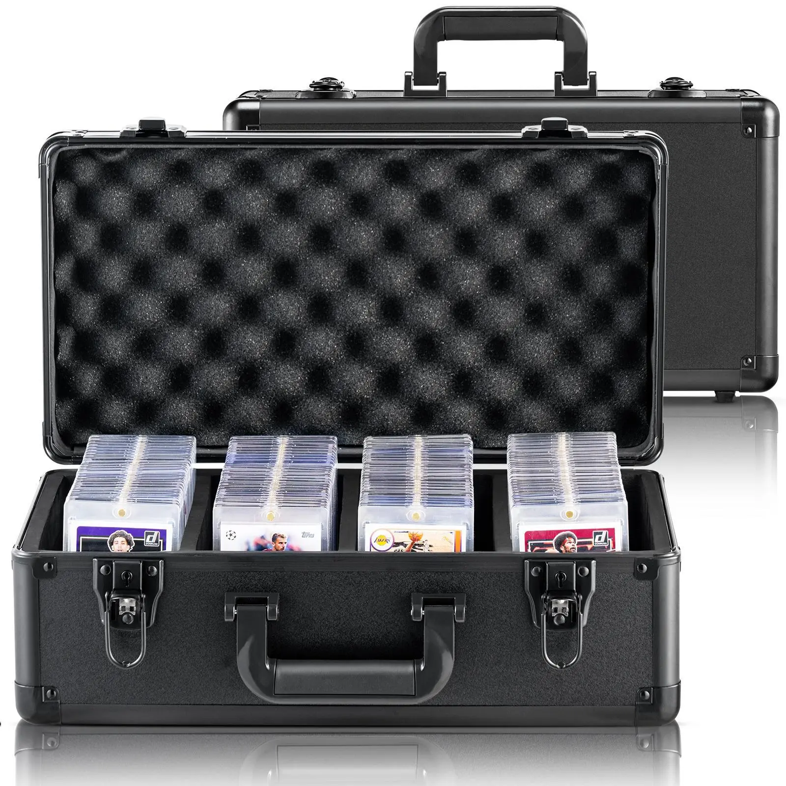 【Summerfinds】VEVOR Graded Card Storage Box,  4 Slots, Graded Sports Cards Holder Carrying Case with Key Lock Foam Dividers, for 96 PSA Graded Cards 68 BGS Cards 76 SGC Cards 348 Top Loaders or 999+ Loose Cards