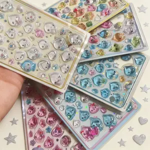 6pcs Cute Crystal 3D Drops Stickers Kawaii Cartoon Decorative Decals for DIY Laptop Scrapbook Phonecase Anime Aesthetic Sticker
