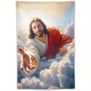 1pc Jesus Christ Tapestry Jesus God Wall Hanging Art Decoration Church Bedroom Living Room Dormitory Home Easter Decoration Hanging Tapestry with Free Installation Packag