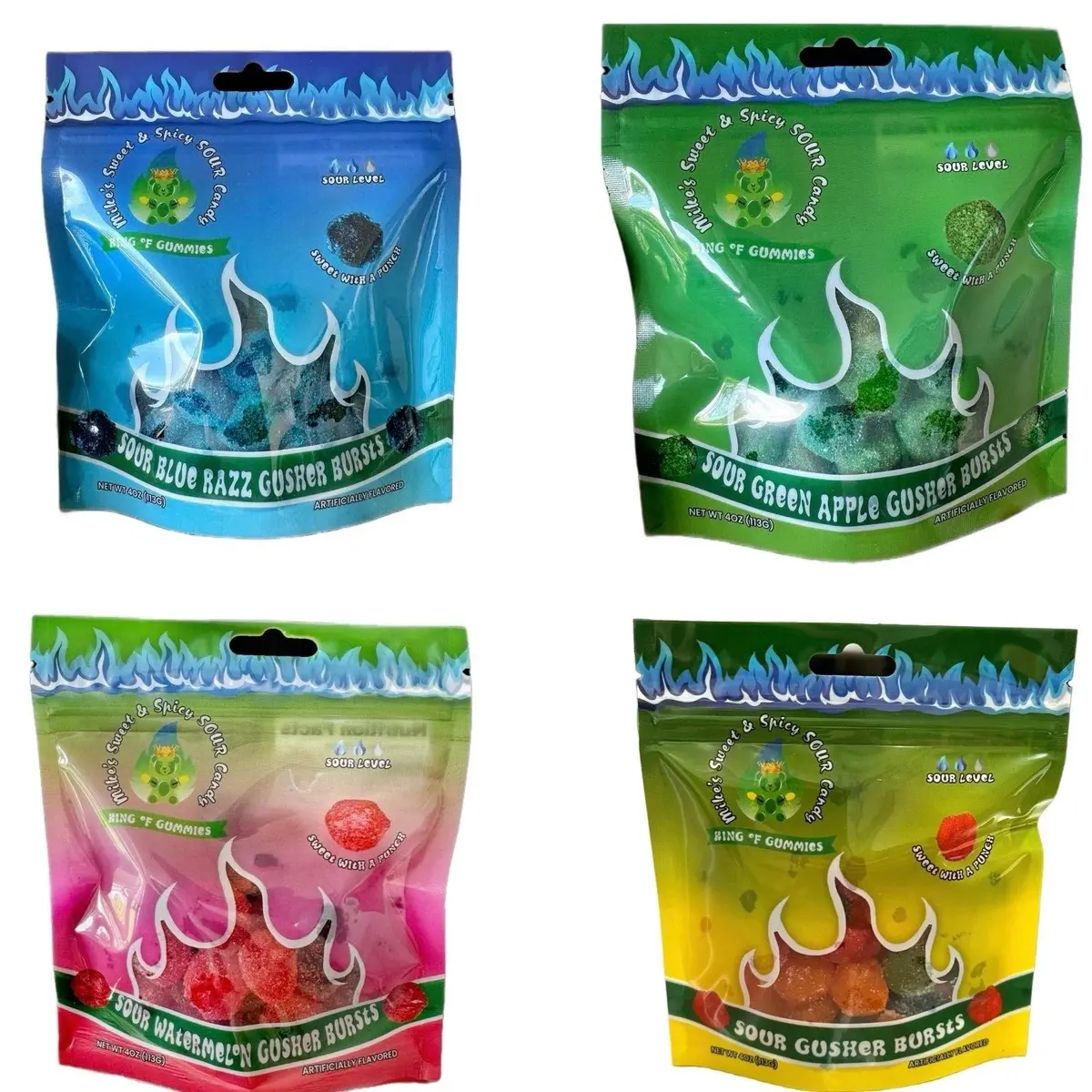 Four 4oz Packs (1 Pound) SOUR GUSHER BURSTS VARIETY Candy Snack