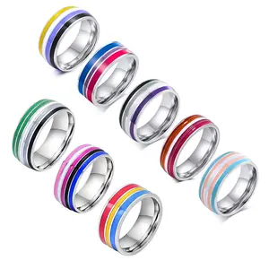 SHOW CRAFT Enamel rainbow ring 8mm | Unisex size 6-13 | Versatile for parties and daily wear | Stylish couple's rings