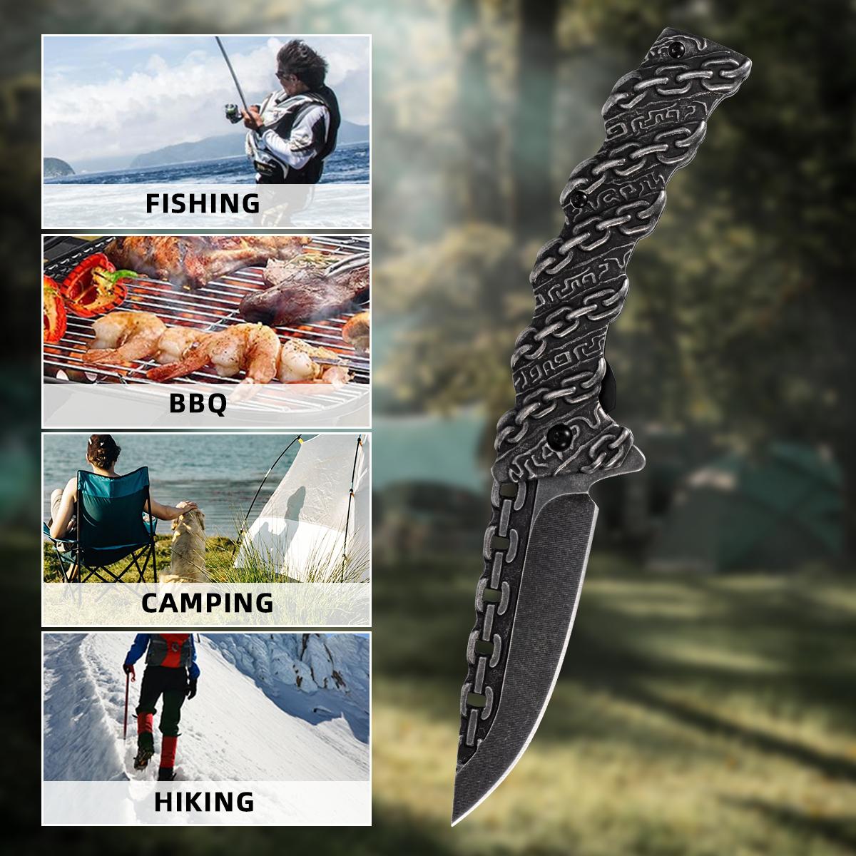 Unique Chain Pattern Folding Pocket Knife, EDC Outdoor Tool for Camping Hiking