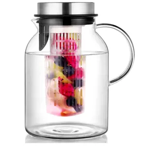 Glass Fruit Infuser Water Pitcher with Removable Lid | High Heat Resistance Infusion Pitcher for Hot/Cold Water, Flavor-Infused Beverage & Iced Tea - 2 Quarts
