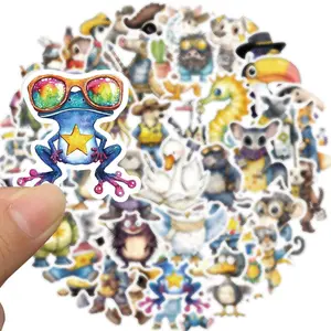 Abstract Animal Pattern Sticker, 50pcs/set Waterproof Self Adhesive Decor Paper, Decor Sticker Funny Stickers for Gift Greeting Card Water Bottle Laptop Phone