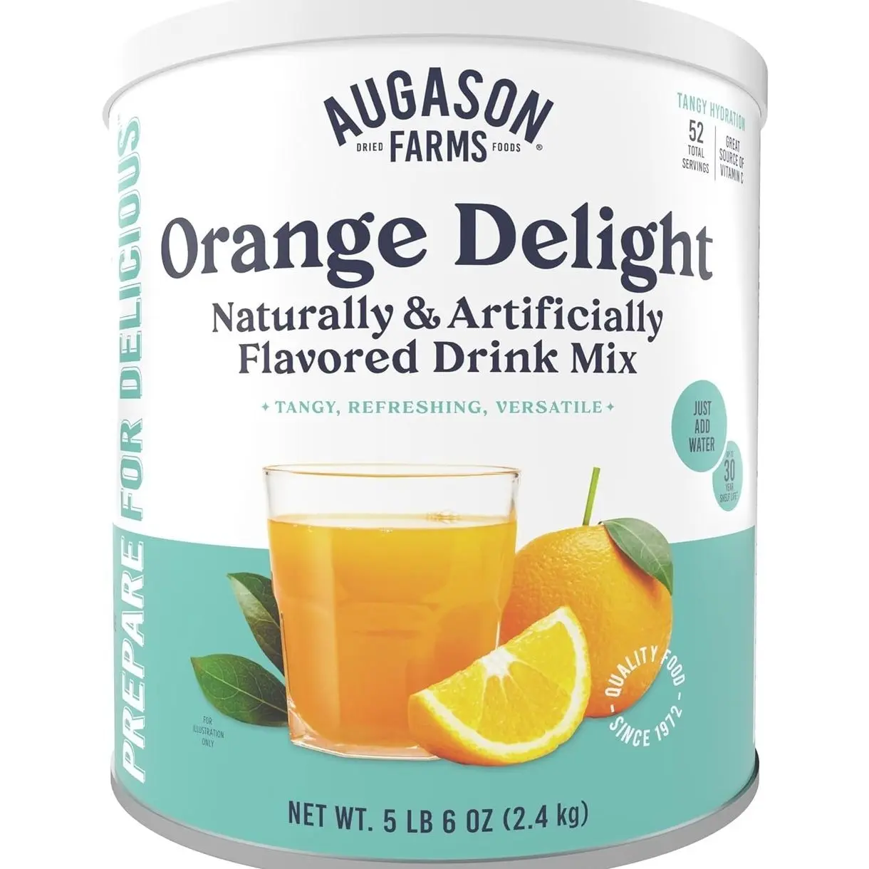 Augason Farms Orange Delight Drink Mix Can – 52 Servings Instant Powdered Beverage, Shelf-Life Up to 30 Years, Emergency Food Supply & Everyday Refreshment