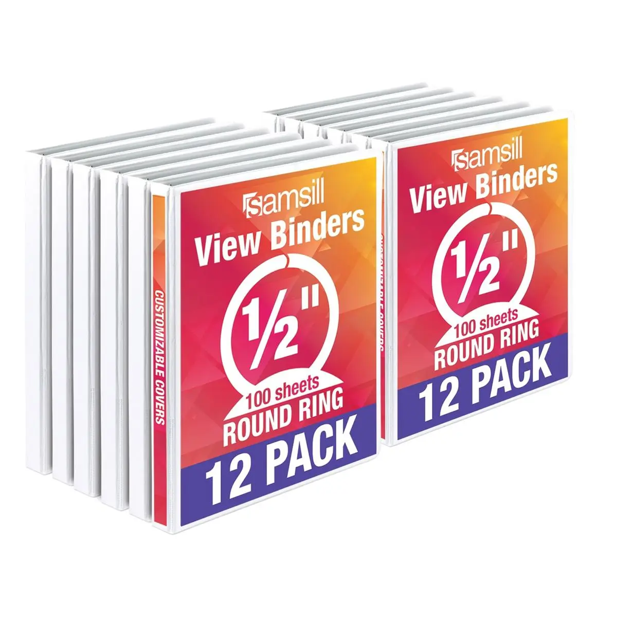Samsill Economy View Binders (Pack of 12) - 0.5 in. Chipboard Spine, Non-Glare Finish, Holds Up to 225 Sheets, White Polypropylene, Non-Stick, Rust Resistant, for Home Office Use