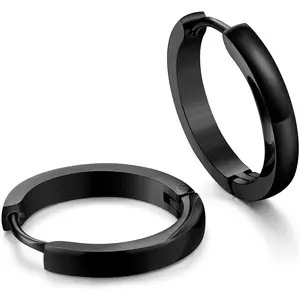 Cassieca  3Pairs Stainless Steel Mens Womens Hoop Earrings Huggie Ear Piercings 12/16/20mm Daily Men's Accessories