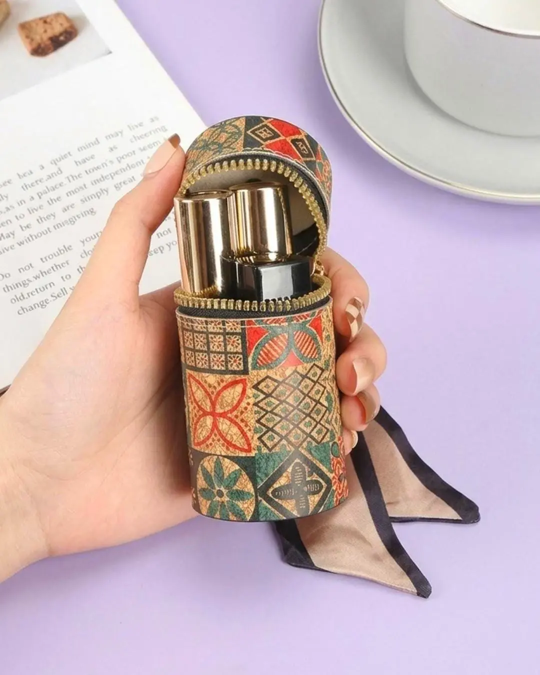Ethnic Coin Purse Keychain -  Vegan Leather Coin Pouch