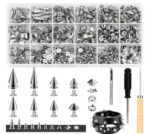 Jollidecor 455 PCS Punk Studs for Clothing, 10 Size Metal Spikes and Studs Leather Rivets for Craft, Square Pyramid Studs Round Dome Rivets DIY Punk Style Decoration for Clothes Shoes Belts Dog Collar