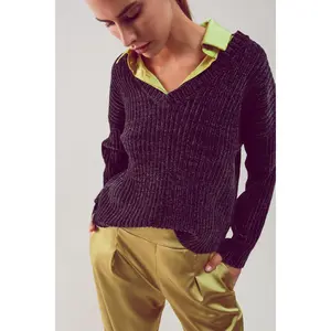 Knitted chenille jumper in dark grey